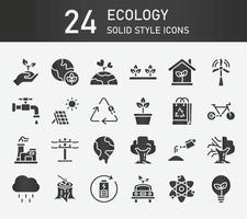 conjunto de iconos de ecología. colección de ecología diferente, ecología en estilo sólido. vector