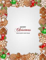 christmas background with gingerbread cookies. christmas frame with gingerbreads vector