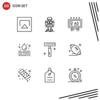 9 Universal Outlines Set for Web and Mobile Applications beauty pollution advertising leak publicity Editable Vector Design Elements