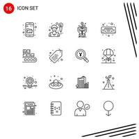 conjunto de 16 iconos modernos de la interfaz de usuario signos de símbolos para el puerto de la empresa línea vga mostrar elementos de diseño vectorial editables vector