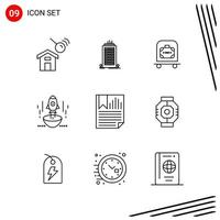 Collection of 9 Vector Icons in Line style. Pixle Perfect Outline Symbols for Web and Mobile. Line Icon Signs on White Background. 9 Icons.