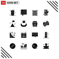 Mobile Interface Solid Glyph Set of 16 Pictograms of phone nature motel mountain seo tag Editable Vector Design Elements