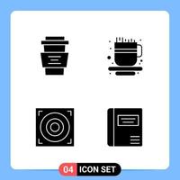 4 Solid Black Icon Pack Glyph Symbols for Mobile Apps isolated on white background. 4 Icons Set. vector