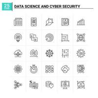 25 conjunto de iconos de ciencia de datos y seguridad cibernética antecedentes vectoriales vector