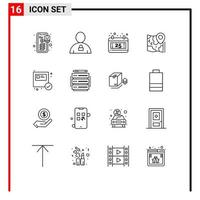 16 Universal Outlines Set for Web and Mobile Applications box google padlock location map Editable Vector Design Elements