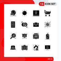 Group of 16 Solid Glyphs Signs and Symbols for cd location fall mobile hospital Editable Vector Design Elements