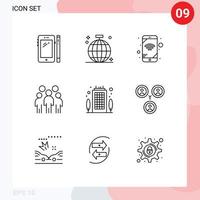 Universal Icon Symbols Group of 9 Modern Outlines of person leadership disco leader wifi Editable Vector Design Elements