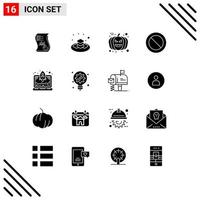 16 Thematic Vector Solid Glyphs and Editable Symbols of sign ban plate avatar halloween Editable Vector Design Elements