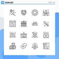 Set of 16 Modern UI Icons Symbols Signs for app house social building sign Editable Vector Design Elements