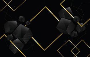 Abstract Background of 3D Black Cubes and Gold Lines vector