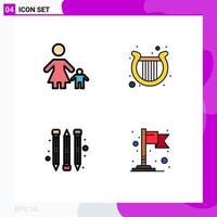 conjunto de 4 iconos de interfaz de usuario modernos símbolos signos para niño lápiz mamá irlanda bandera elementos de diseño vectorial editables vector