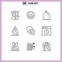 Pack of 9 Modern Outlines Signs and Symbols for Web Print Media such as mail chat fruit decoration christmas Editable Vector Design Elements