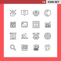 Pack of 16 Modern Outlines Signs and Symbols for Web Print Media such as comment weather farming night moon Editable Vector Design Elements