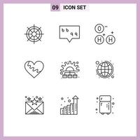 Pack of 9 Modern Outlines Signs and Symbols for Web Print Media such as process management science gift like Editable Vector Design Elements