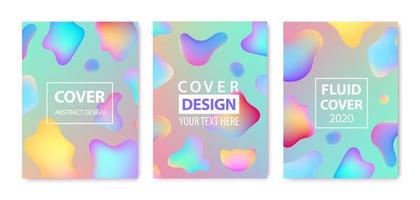 Vector set of abstract fluid creative templates, cards, color covers set. Geometric design, liquids, shapes. Pastel and neon design, geometric fluid graphic shape, background