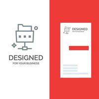 Network File Folder Grey Logo Design and Business Card Template vector