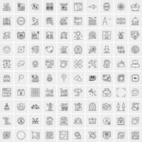 100 Universal Black Line Icons on White Background vector