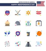 Happy Independence Day USA Pack of 16 Creative Flats of muffin cake men sausage food Editable USA Day Vector Design Elements