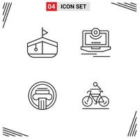 Line Pack of 4 Universal Symbols of boat architecture cam monitor decoration Editable Vector Design Elements