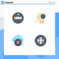 Editable Vector Line Pack of 4 Simple Flat Icons of nonsmoking plus mental cloud lamp Editable Vector Design Elements