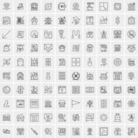 100 Universal Black Line Icons on White Background vector