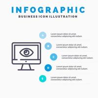 Monitor Online Privacy Surveillance Video Watch Line icon with 5 steps presentation infographics Background vector