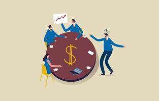 Financial planning meeting to make a profit. Business team in a meeting around a large dollar symbol. Illustration vector