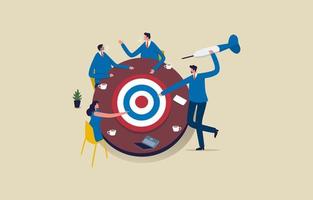 Goal setting. achievable target. Business team in a meeting around a large target. Illustration vector
