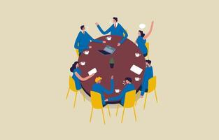 Uninterested team sitting around table in a meeting. People around a table. Illustration vector