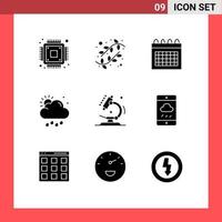 9 Solid Glyph concept for Websites Mobile and Apps microscope biology date sun rain Editable Vector Design Elements