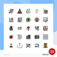 paquete de 25 modernos signos y símbolos de colores planos de línea rellena para medios de impresión web, como el éxito del pensamiento, el proceso lunar, los fuegos artificiales, los elementos de diseño vectorial editables vector
