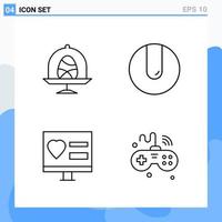 iconos de estilo moderno de 4 líneas. símbolos de contorno para uso general. signo de icono de línea creativa aislado sobre fondo blanco. Paquete de 4 iconos. vector