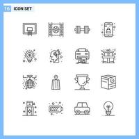 User Interface Pack of 16 Basic Outlines of idea shopping multimedia plain weight Editable Vector Design Elements