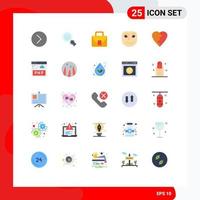 25 User Interface Flat Color Pack of modern Signs and Symbols of love mask bag face cheerful Editable Vector Design Elements