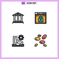 Set of 4 Modern UI Icons Symbols Signs for bank lock money web code Editable Vector Design Elements