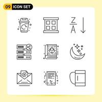 9 Creative Icons for Modern website design and responsive mobile apps. 9 Outline Symbols Signs on White Background. 9 Icon Pack. vector