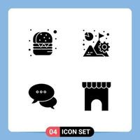 Pictogram Set of 4 Simple Solid Glyphs of burger chat analysis growth chatting Editable Vector Design Elements