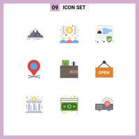 Mobile Interface Flat Color Set of 9 Pictograms of card pointer money map security Editable Vector Design Elements