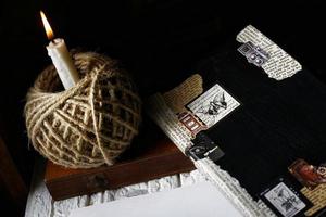 Vintage Desk Top Setting With Old Books And Typewriter photo