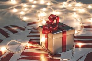 Presents Surrounded By Festive Ornamental Lights photo