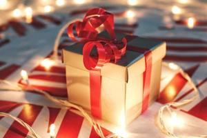 Presents Surrounded By Festive Ornamental Lights photo