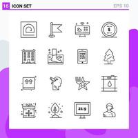 Set of 16 icons in Line style. Creative Outline Symbols for Website Design and Mobile Apps. Simple Line Icon Sign Isolated on White Background. 16 Icons. vector