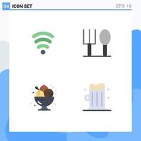 4 paquete de iconos planos de interfaz de usuario de signos y símbolos modernos de elementos de diseño vectorial editables de cerveza de cumpleaños de bebé de fiesta wifi vector