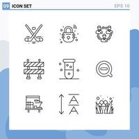 Stock Vector Icon Pack of 9 Line Signs and Symbols for road structure secure social hierarchy Editable Vector Design Elements