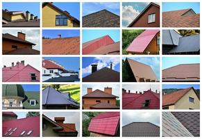 un collage de muchas fotos con fragmentos de varios tipos de techos. conjunto de imágenes con techos