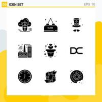 Set of 9 Modern UI Icons Symbols Signs for plant grow close industry building Editable Vector Design Elements