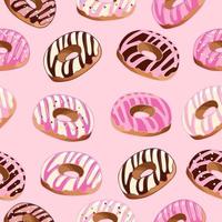 donuts rosa y glaseado de chocolate. ilustración de comida de postre. día nacional de la dona. día más dulce. día sin dieta. para embalaje, menú, libro de cocina, postal, pancarta vector