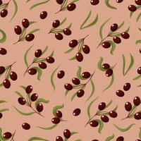 Olives bright summer vegetable vector illustration. Seamless patterns in trendy earthy colors. For olive oil packaging, wallpaper, fabric printing, wrapping.