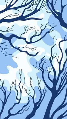 Hello, Autumn. Landscape vertical background. Bare crowns of trees without leaves. Overcast sky. Clouds. For story, banner, poster, background.