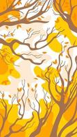 Hello, Autumn. Landscape vertical background. Crowns of trees with yellowed leaves. Clouds in the sunset sky. For story, banner, poster, background. vector